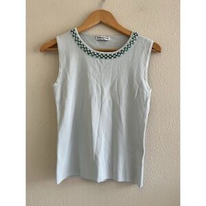 Hannah Jones Vintage Y2K Beaded Neckline Tank Top Mint Coquette Festival